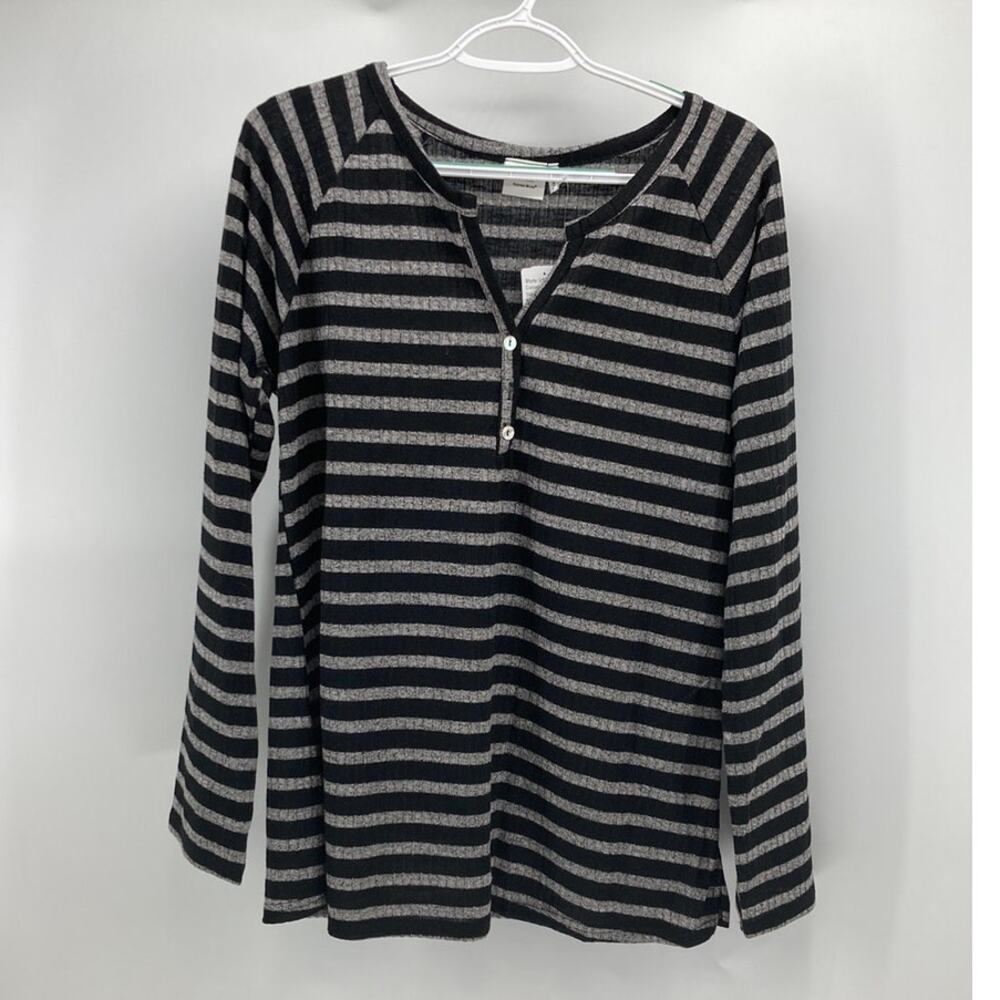 Simple Susanne Betro  black gray ribbed long sleeve top size L tunic longline